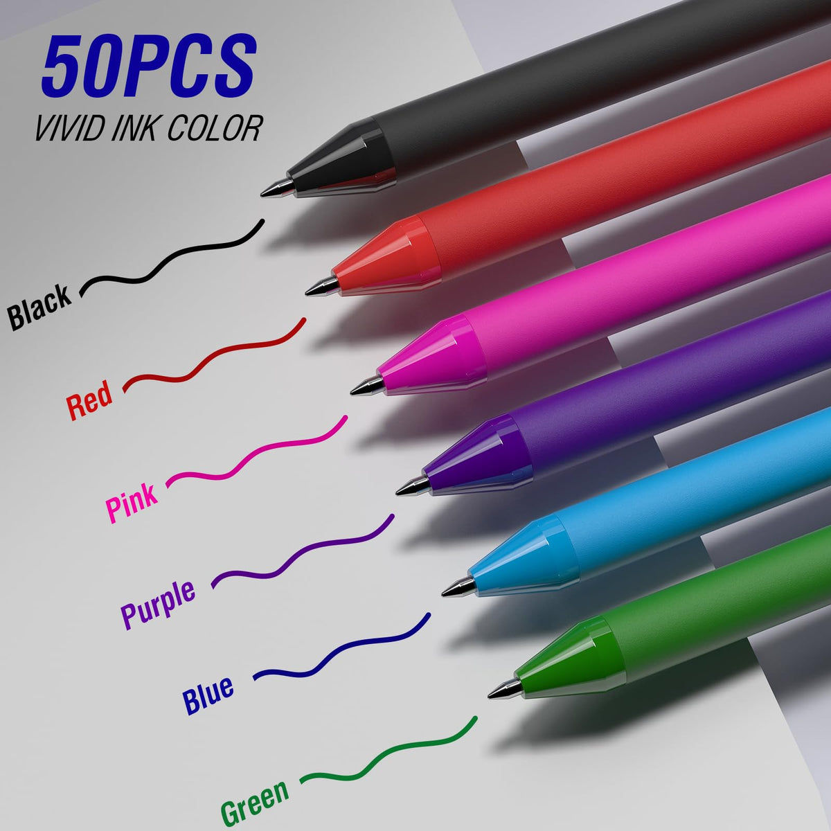 InkSlick Blue Ink Pens Bulk 50 Pack 1.0mm Ballpoint Pen for Smooth Writing