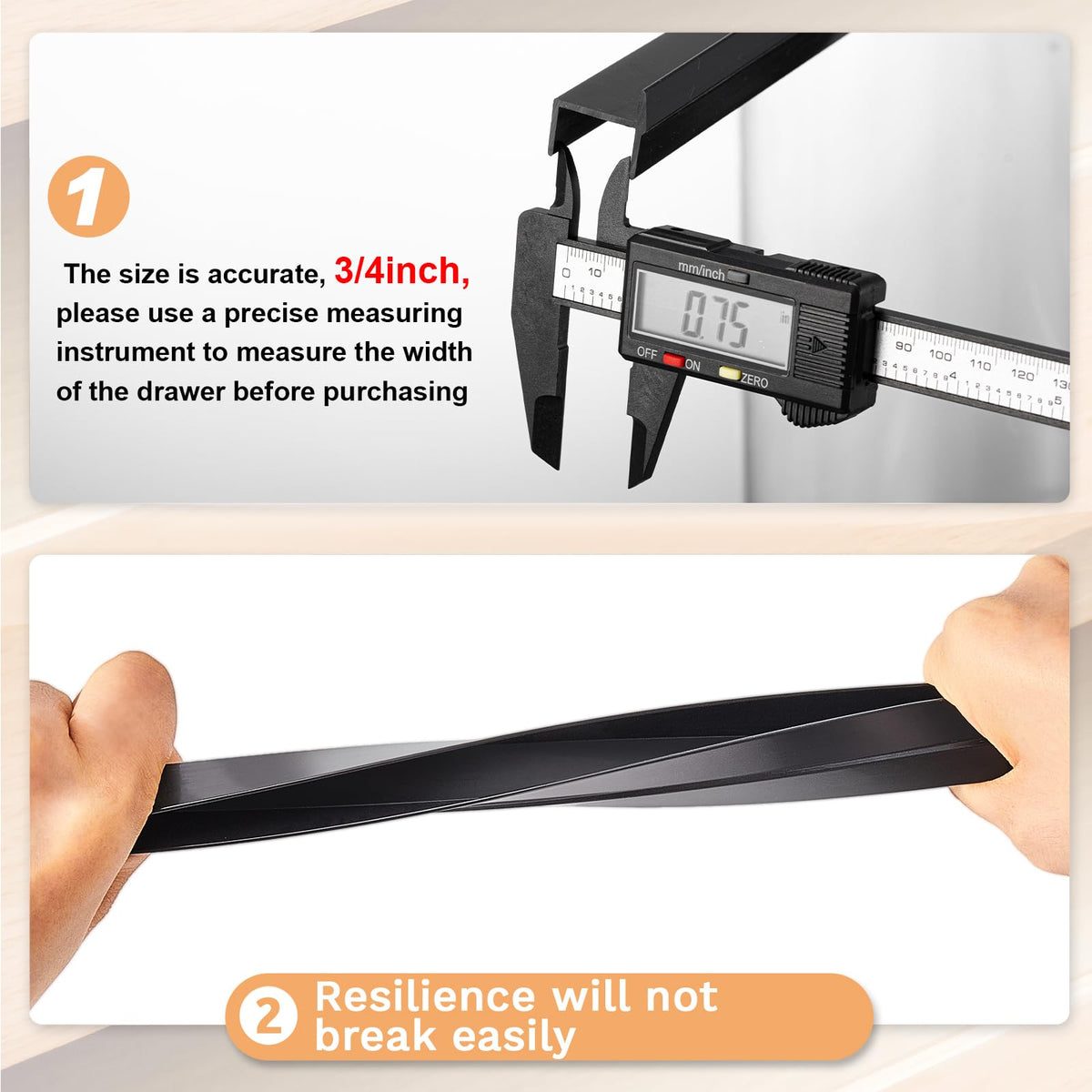 Chinco 2 Pcs PVC Drawer Hanging File Rail Black, for 3/4 Inch-wide, 24 Inch