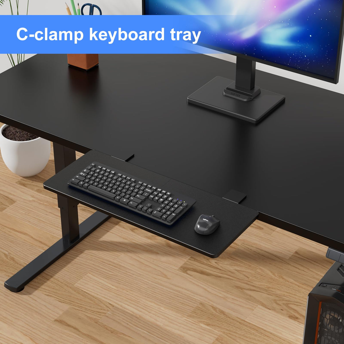 Suptek Clamp-on 9.5 x 23.6 inch Desk Extender, Wrist Support, Foldable Keyboard Tray Platform