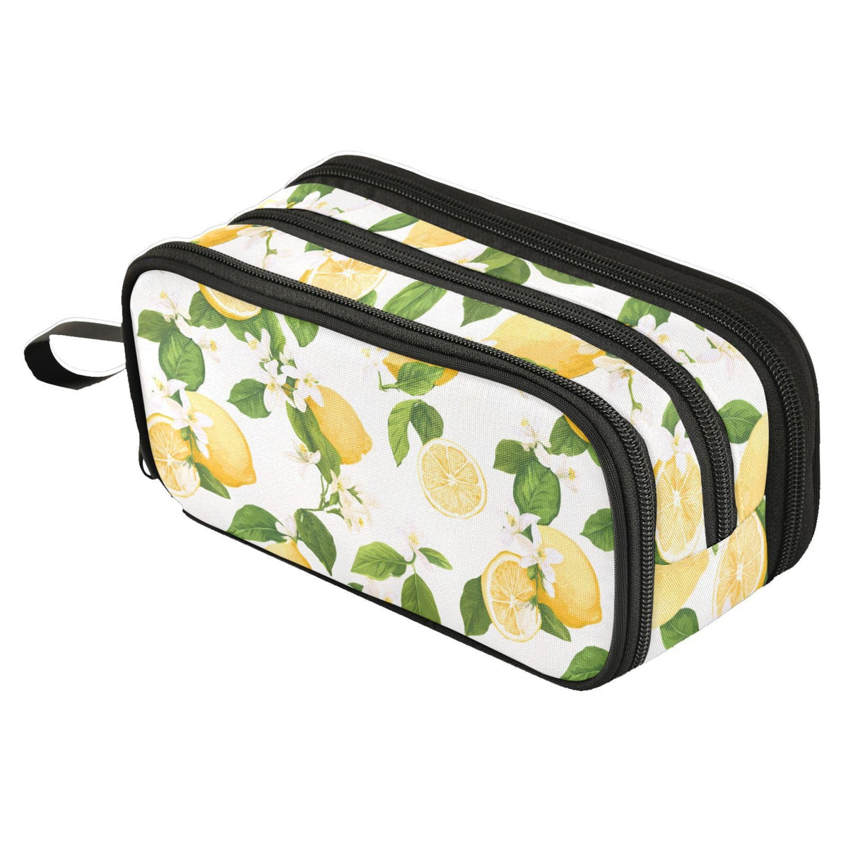 Fustylead Fresh Summer Lemons Leaves Floral Large Pencil Pen Case Stationery Bag, 3 Compartments
