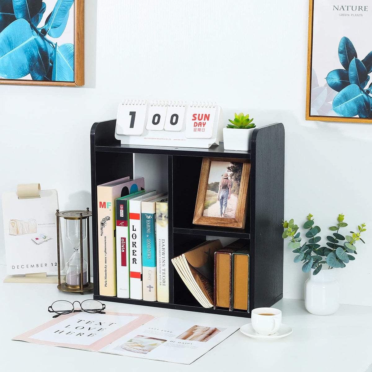 PAG-Mass Desktop Bookshelf Freestanding Wooden Countertop Bookcase Accessories Organizer Display