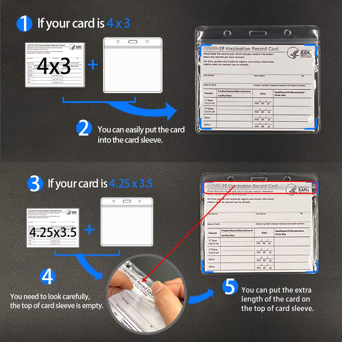 Vaccine Card Holder，Vaccine Card Protector Waterproof Covid Vaccination Card Holder 4 X 3 Inches