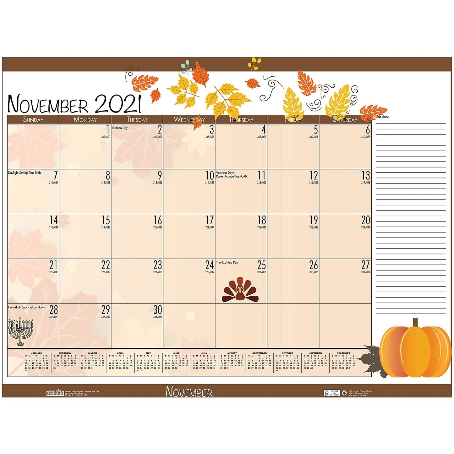 Monthly Academic Deskpad Calendar, Seasonal Holiday Depictions, 12 Months July-June, 22" x 17"