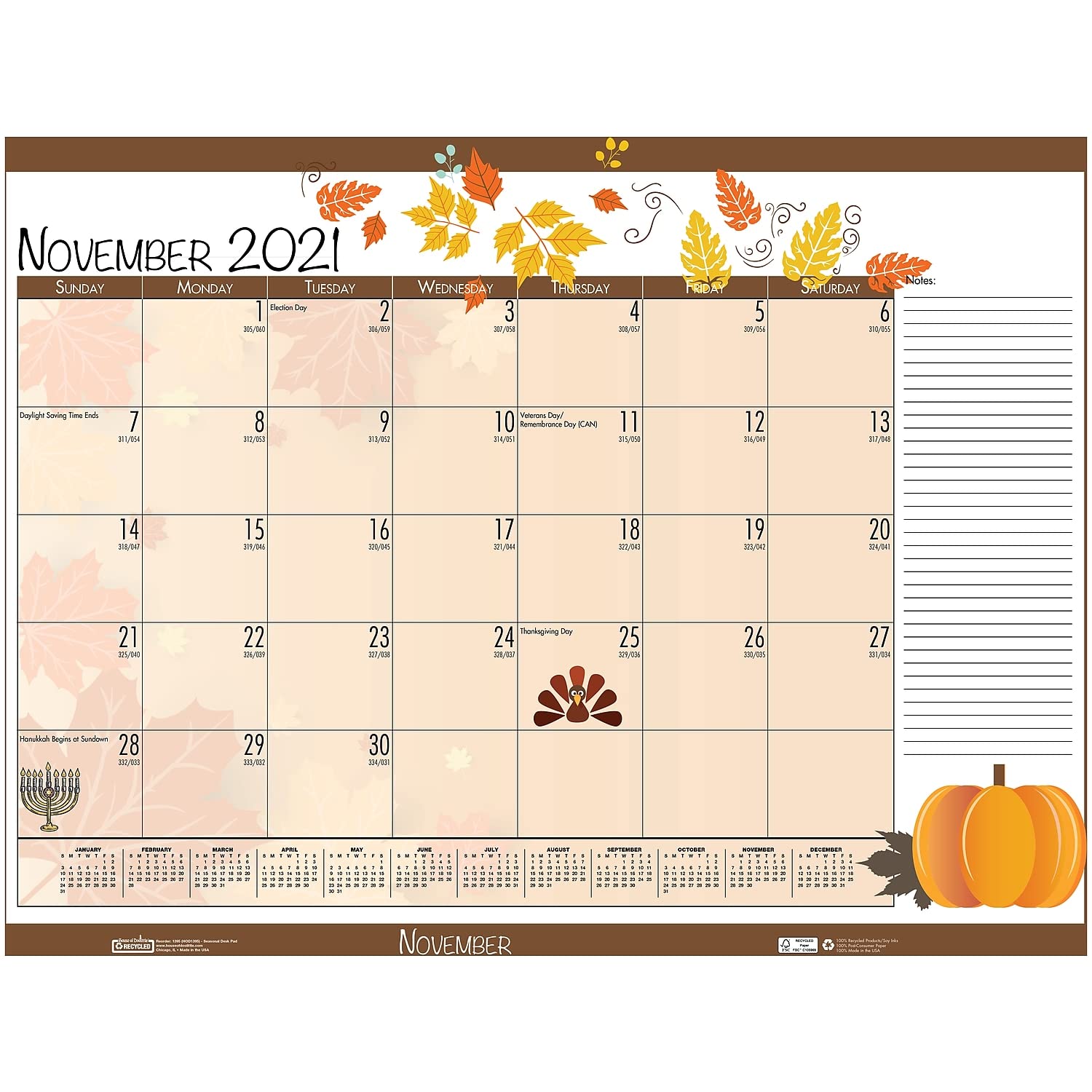 Monthly Academic Deskpad Calendar, Seasonal Holiday Depictions, 12 Months July-June, 22" x 17"