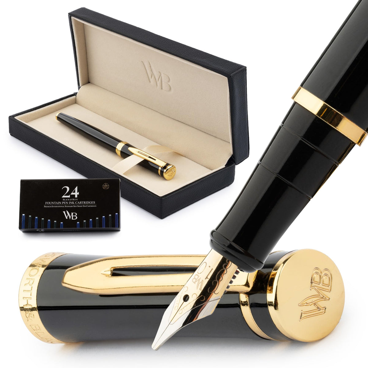 Wordsworth & Black Luxury Fountain Pen Set for Writing, Broad Nib, Black