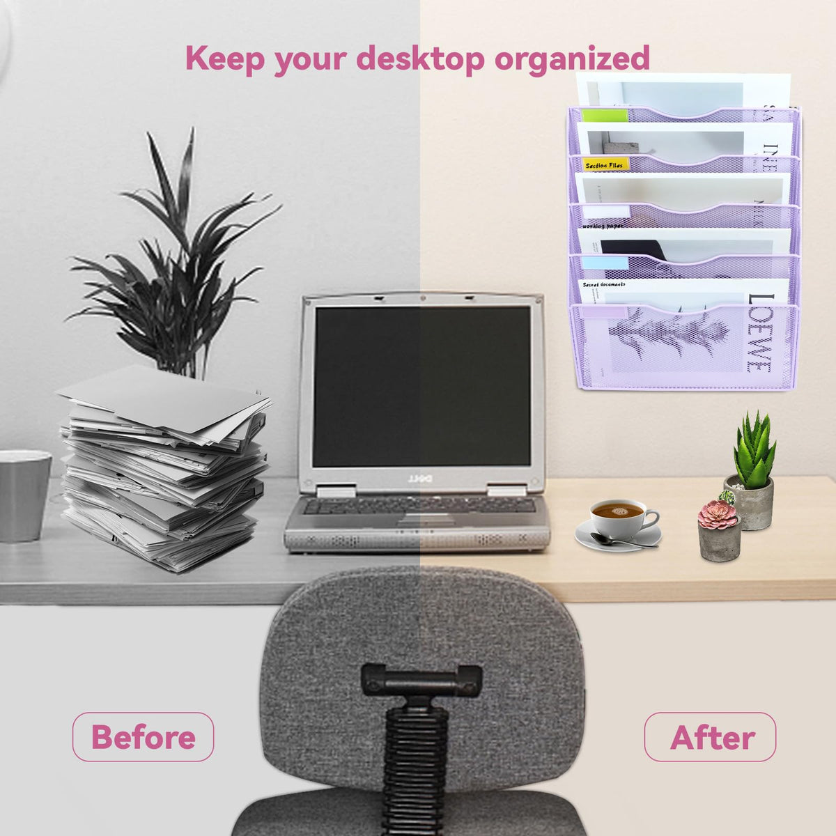 ideallife 5 Pockets Mesh Wall File Holder Organizer Office Hanging File Folder Magazine Rack