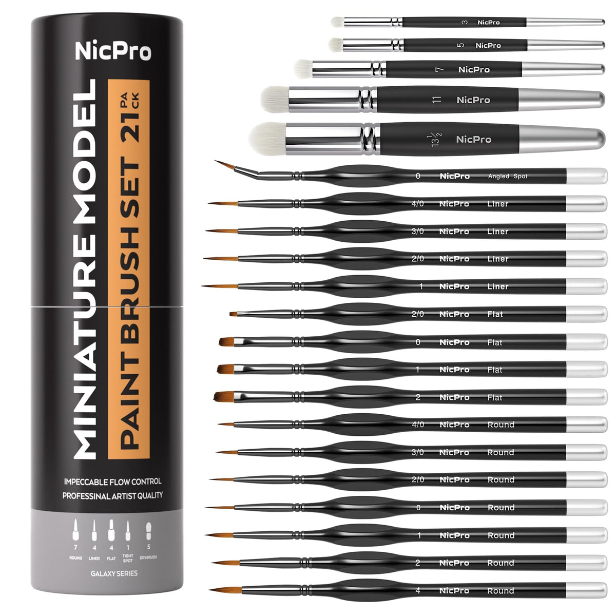 Nicpro Miniature Paint Brushes Drybrush - 21PCS Model Paint Brush Set
