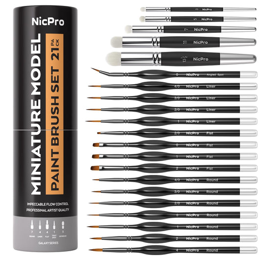 Nicpro Miniature Paint Brushes Drybrush - 21PCS Model Paint Brush Set