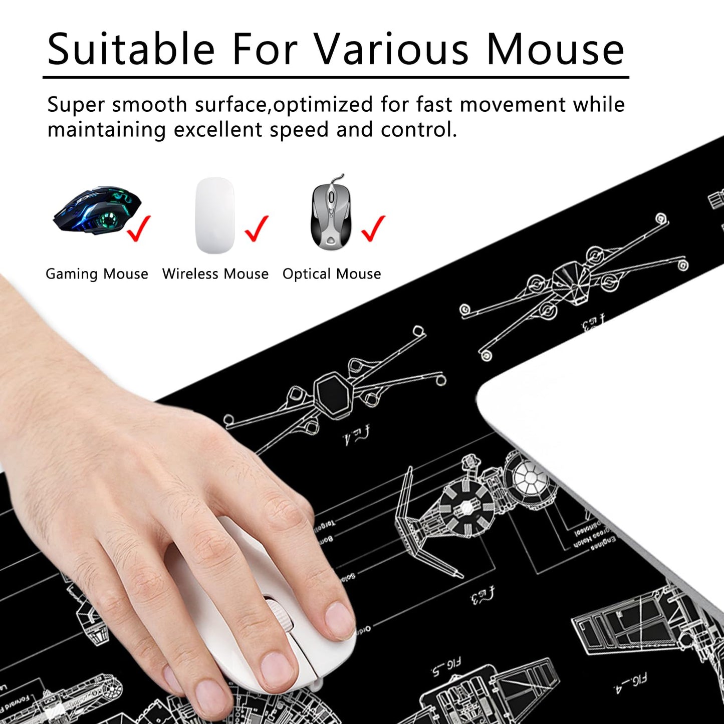 Black Gaming Mouse Pad Large Mouse Pad XL Desk Mat 31.5x11.8x0.12 inch Large Desk Pad Design