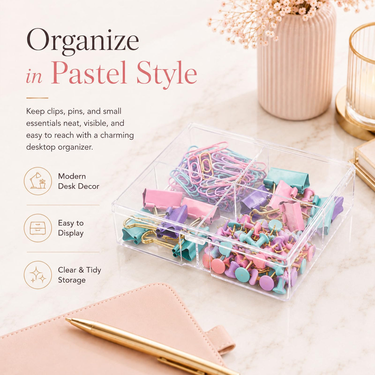 Creechwa Paper Clips and Binder Clips Push Pin Set, Assorted Size Clip