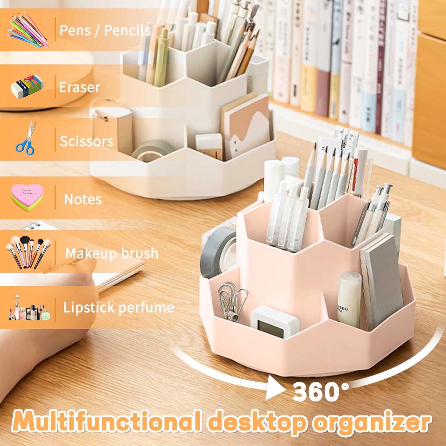 Pencil Pen Holder for Desk,9 Slots 360 Degree Rotating Desk Organizers,Desktop Storage Stationery