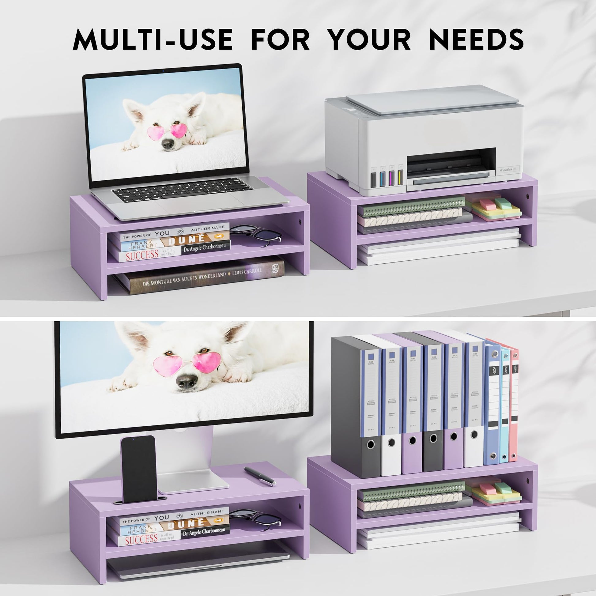 BONTEC Wooden Monitor Stand Riser for Desk, 2-Tier Computer Monitor Stand