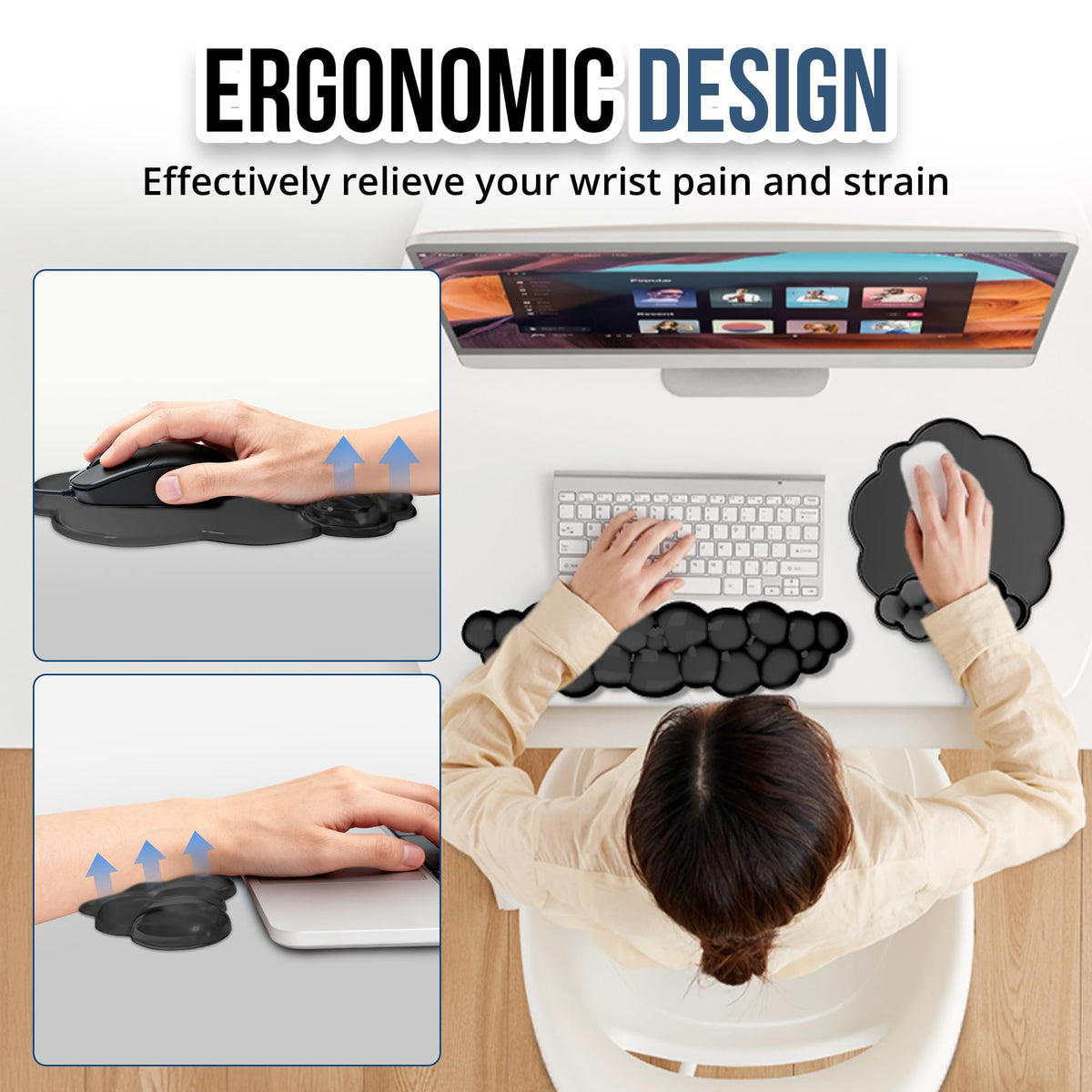 Keyboard Wrist Rest Set — Ergonomic Cloud Wrist Rest Keyboard and Mouse Pad, Non-Slip Desk