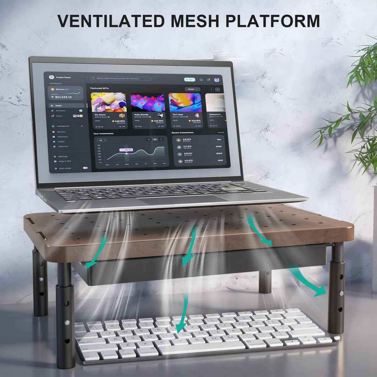 WALI Computer Monitor Stand with Storage, Monitor Riser 3 Height Adjustable