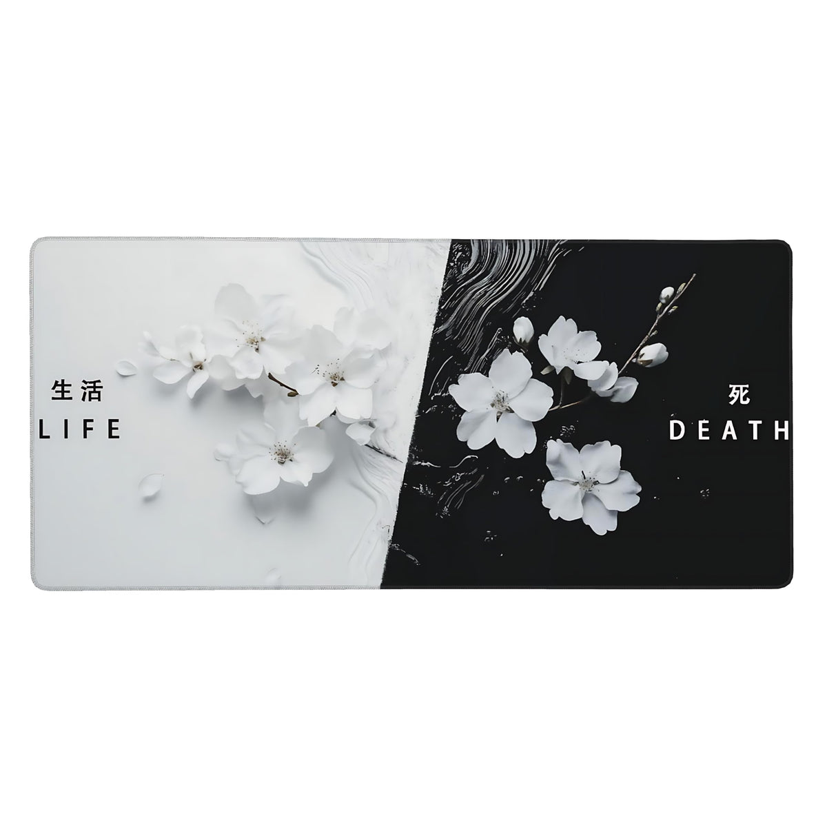 Floral Aesthetic Cherry Blossom Gaming Mouse Pad, Black White Japanese Desk Mat with Anti-Slip Base
