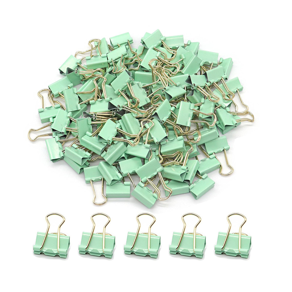 Light Green Binder Clips, Mini Paper Clip, Small Paper Clamps 15mm (5/8 inch), 100 Pack Micro Size