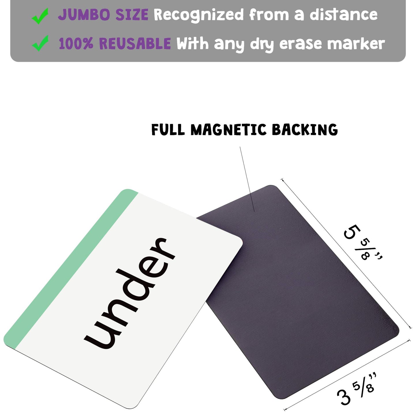 Attractivia Kindergarten Sight Words Magnetic Flash Cards - 52 Sturdy Large Dolch Cards for