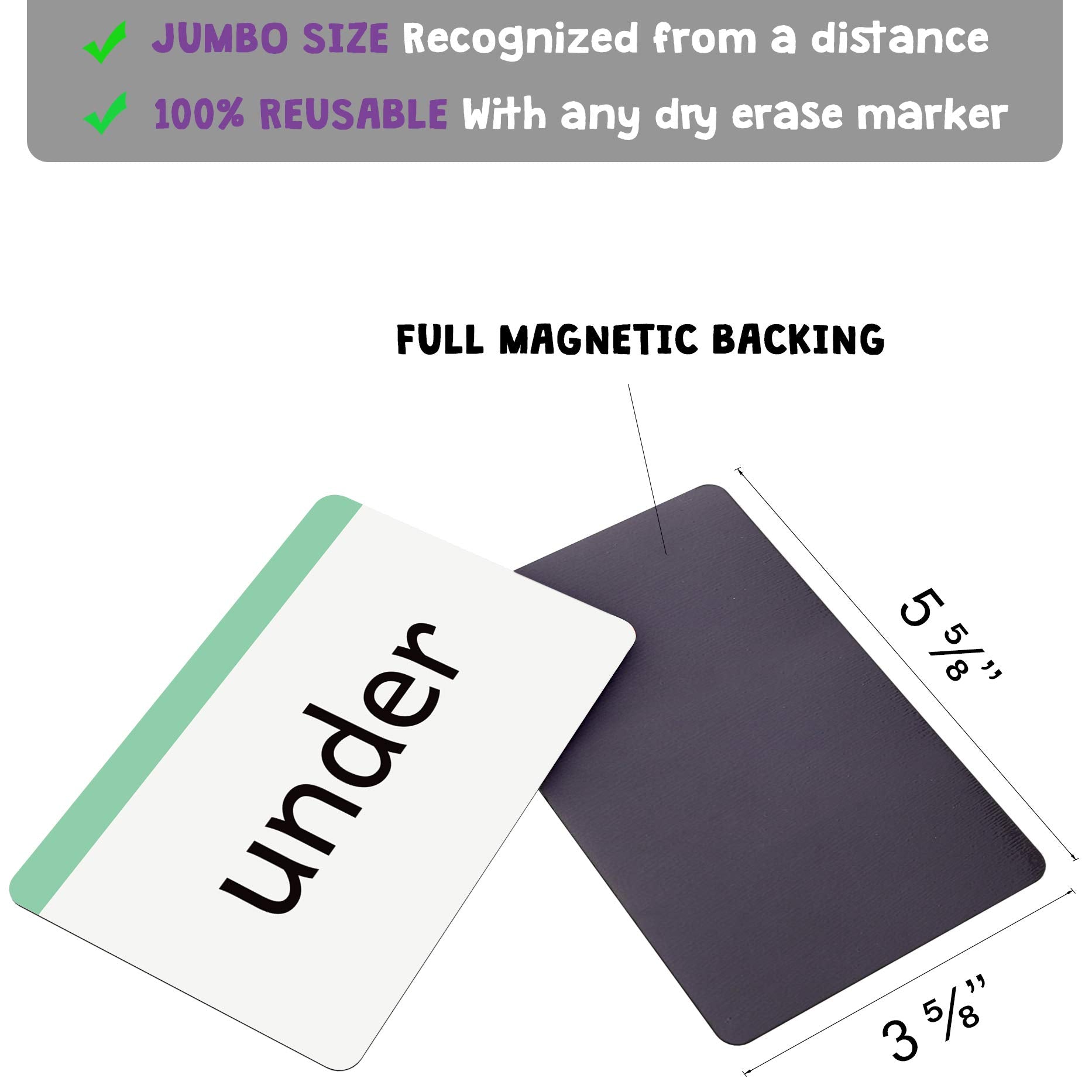Attractivia Kindergarten Sight Words Magnetic Flash Cards - 52 Sturdy Large Dolch Cards for