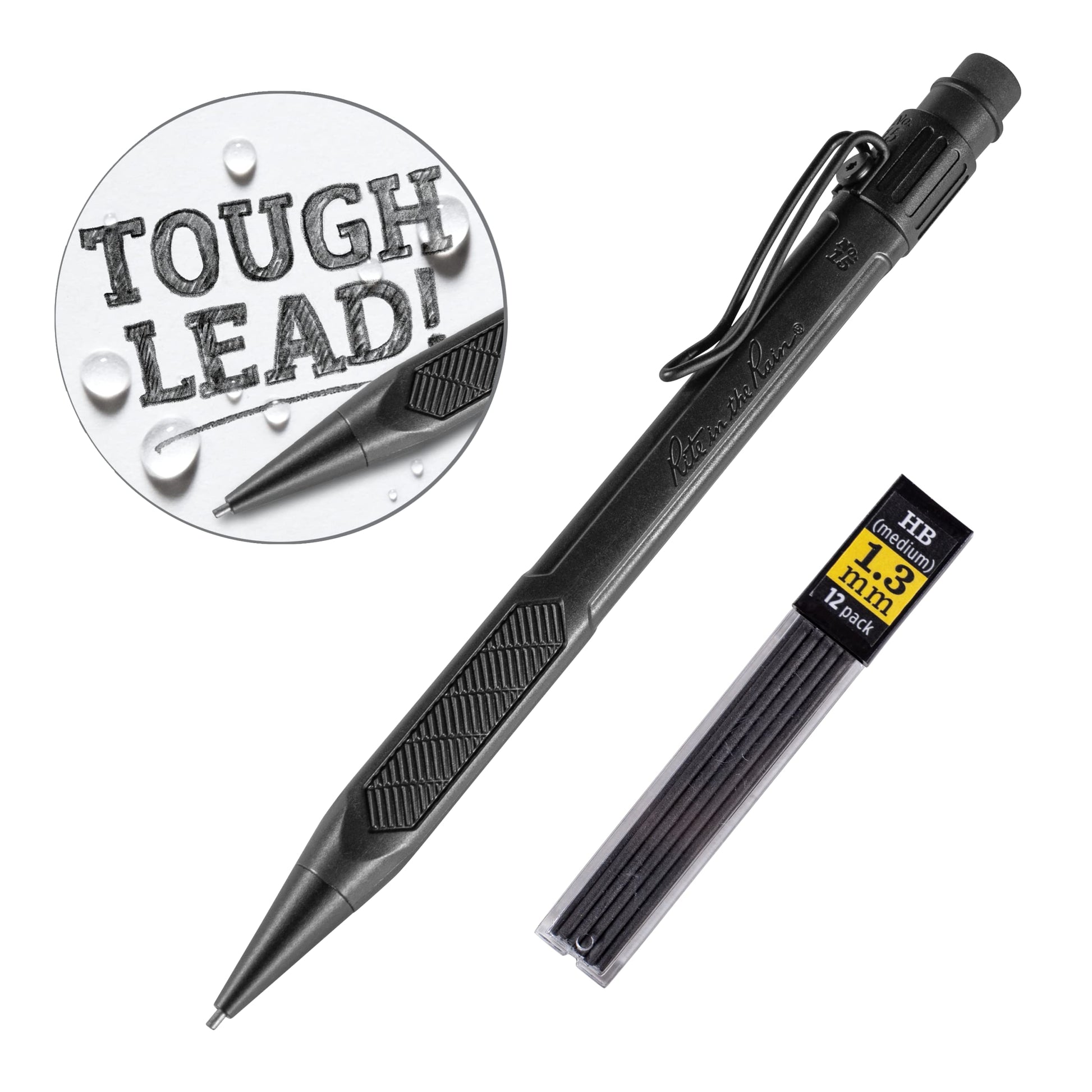Rite in the Rain Weatherproof Mechanical Pencil, Black Barrel, 1.3mm Dark Lead, 12 lead refills