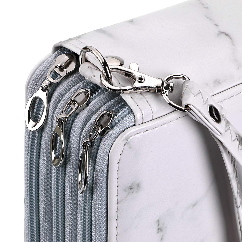 BTSKY Deluxe PU Leather Pencil Case For Colored Pencils - 120 Slot, White