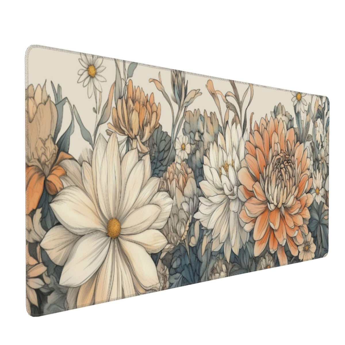 Japanese Minimalist Floral Desk Mat Vintage Botanical Flower Mouse Pad Beautiful Flowers Desk Pad