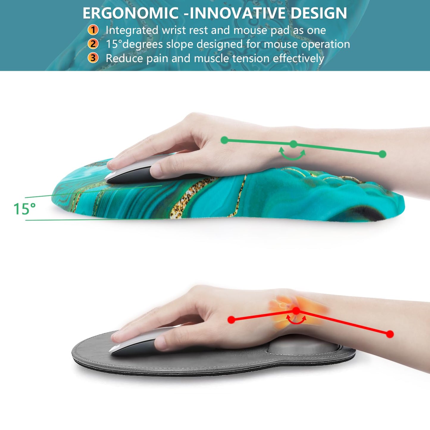 Laokiiy Ergonomic Mouse Pad Wrist Rest, 15° Memory Foam, Non-Slip PU Base