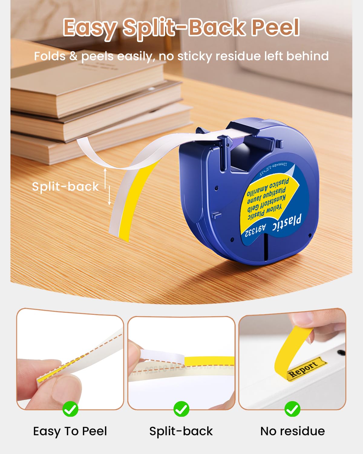 Yellow Plastic Tape Strong Adhesion Replace for Dymo Letratag Refills 91332