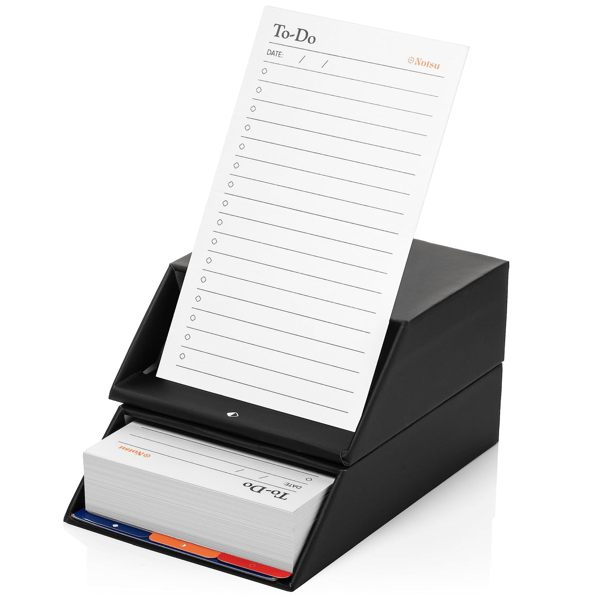 Notsu Centre Rise 3x5 Index Card Holder with 50 To Do List Cards (Black)