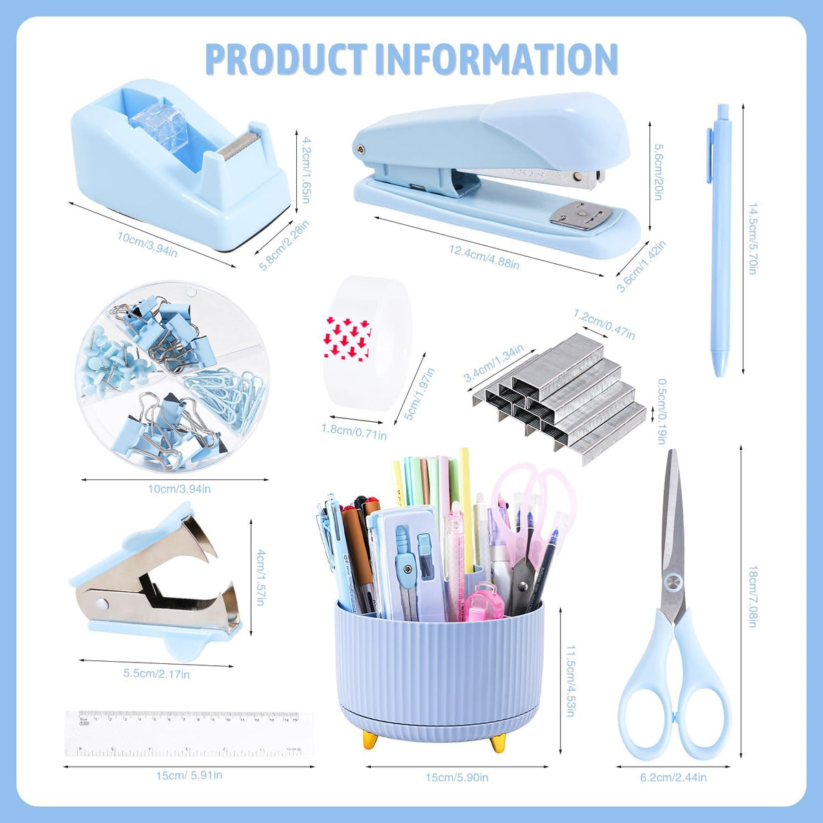 Gawsey Blue Desk Organizers and Accessories with Desk Organizer 360° Rotating Pen Holder and Office