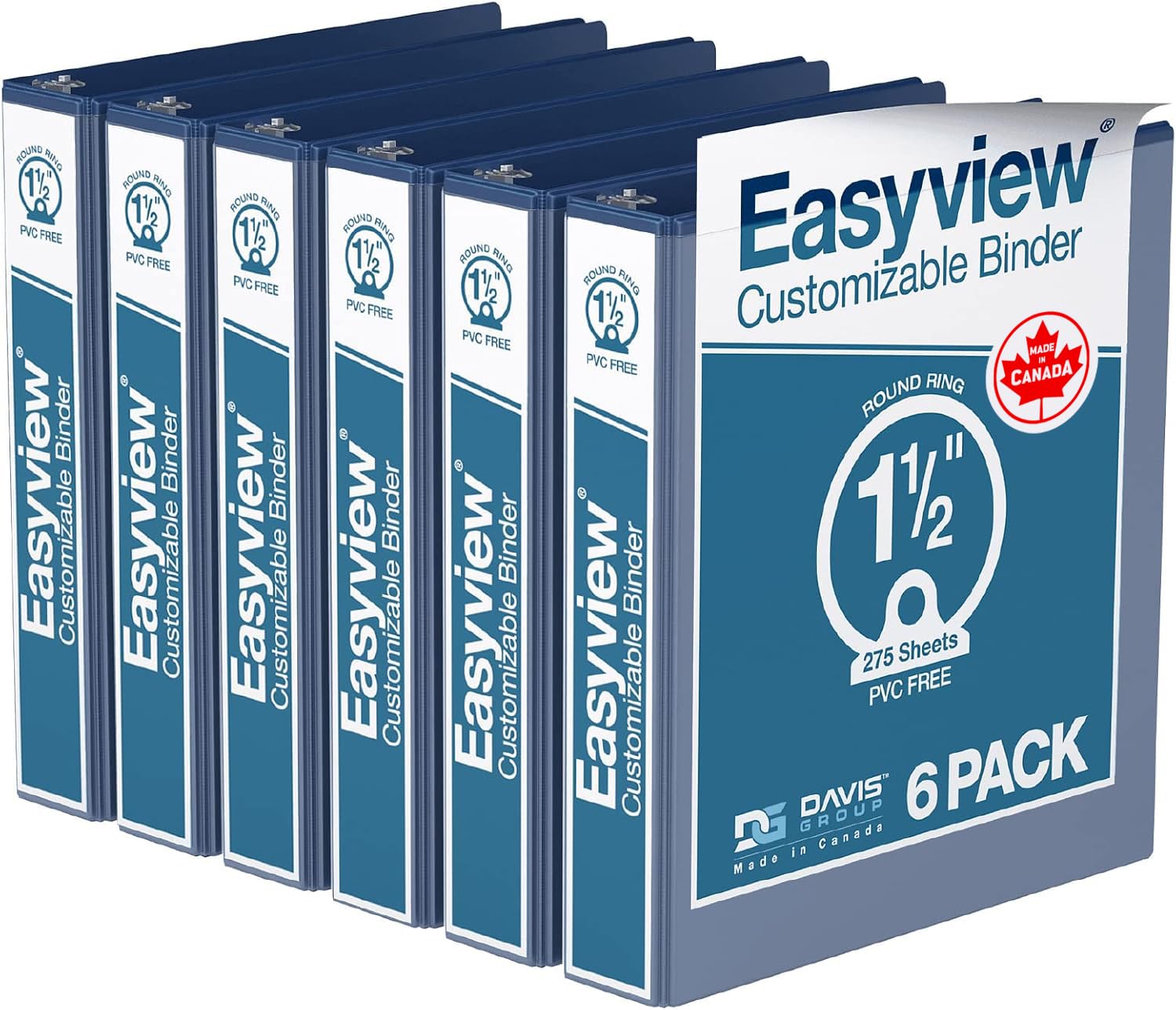 Easyview 3-Ring Binder, Clear-View Cover, 1.5" Round Rings, Royal Blue 6 Pk