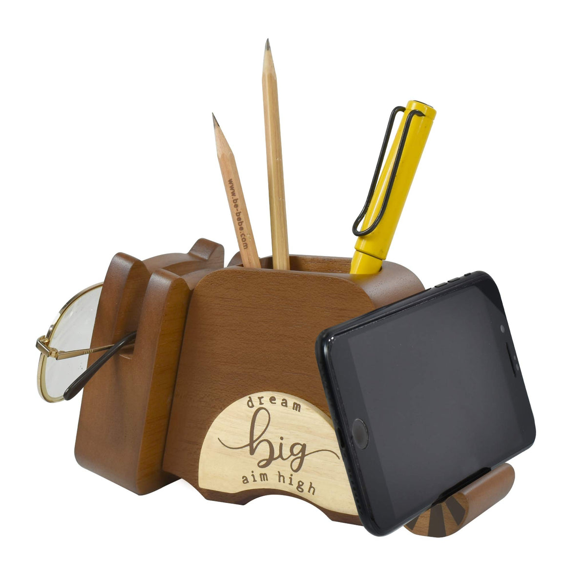 I'm Wood Multipurpose Raccoon Eyeglass Phone Pen & Pencil Holder Stand Stationery Desk Organizer