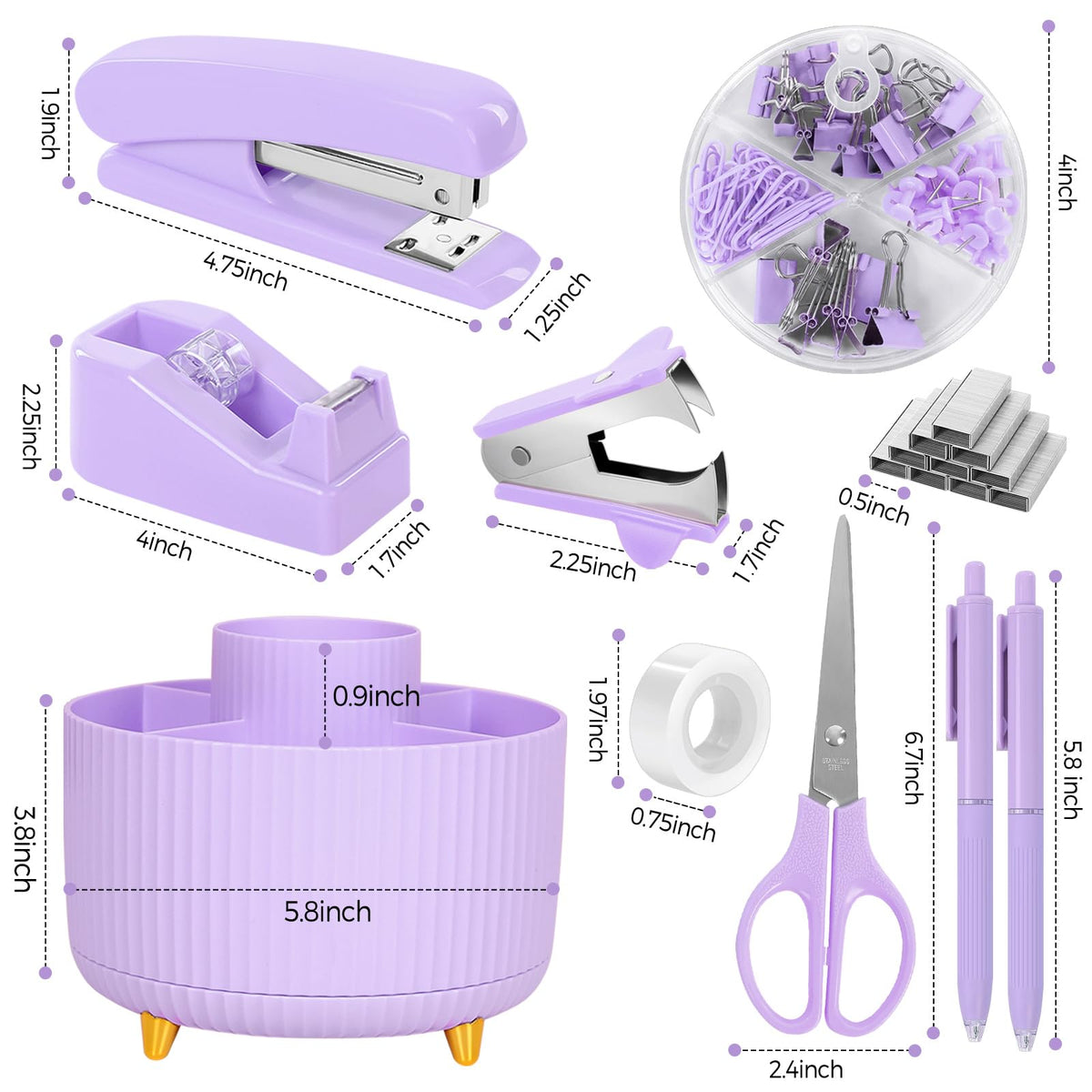 SKYDUE Purple Office Supplies Set with Pencil Holder for Desk,11 PCS