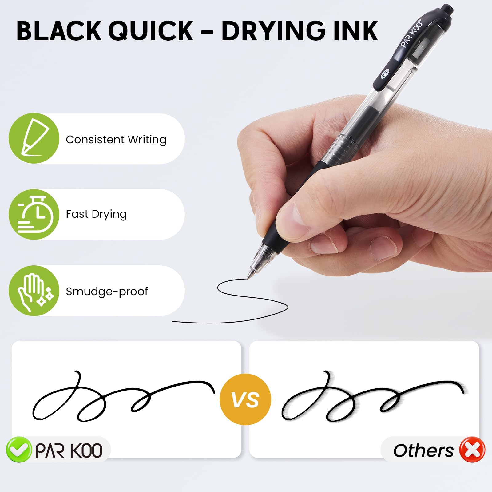 ParKoo Gel Pens Bulk, 70 Pcs Retractable Black Ink Pens, Quick Dry, 0.7mm