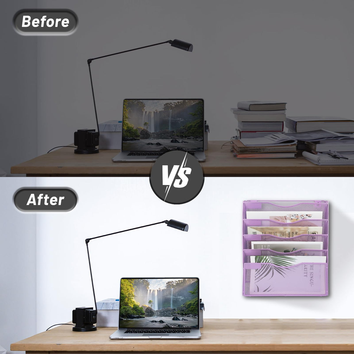 EASEPRES 5 Pocket Mesh Hanging Wall File Organizer, Wall Mounted Mail Paper Document Folder Holder