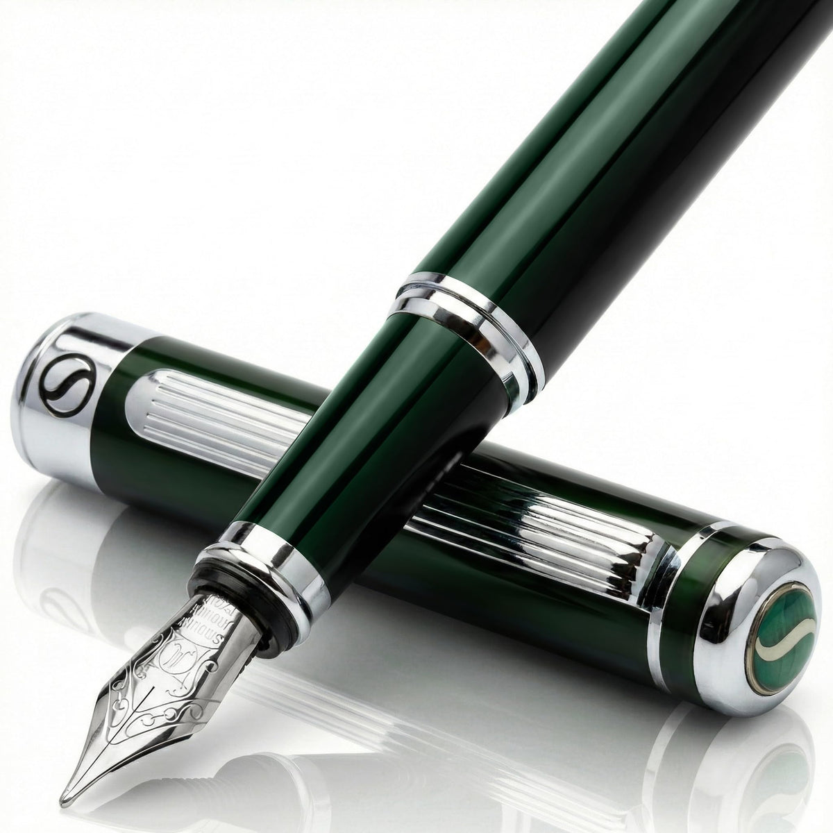 Scriveiner British Racing Green Fountain Pen - Stunning Luxury Pen with Chrome Finish, Schmidt Nib