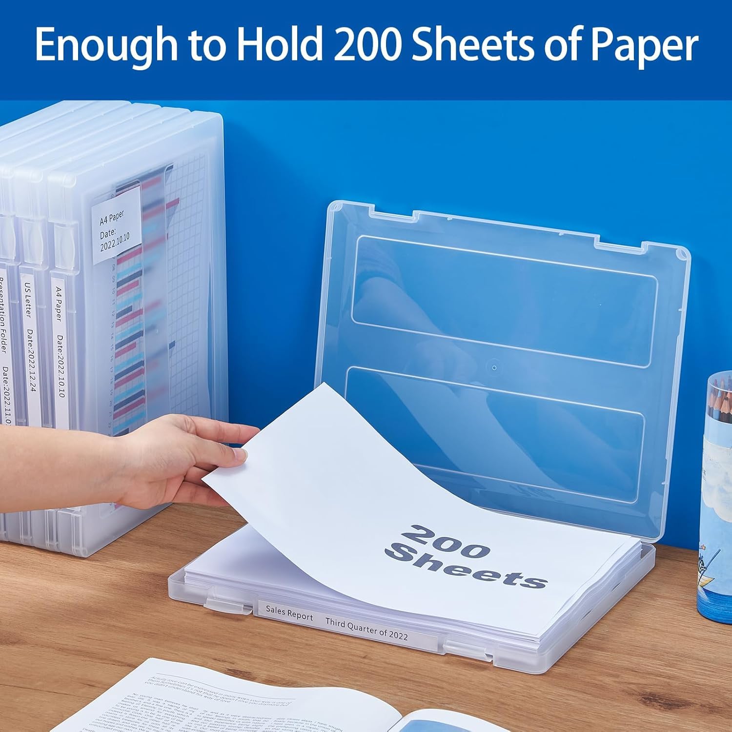 6 Packs A4 Paper Storage Boxes, 8.5 x 11 Plastic Portable Project Case for US letter Size and A4