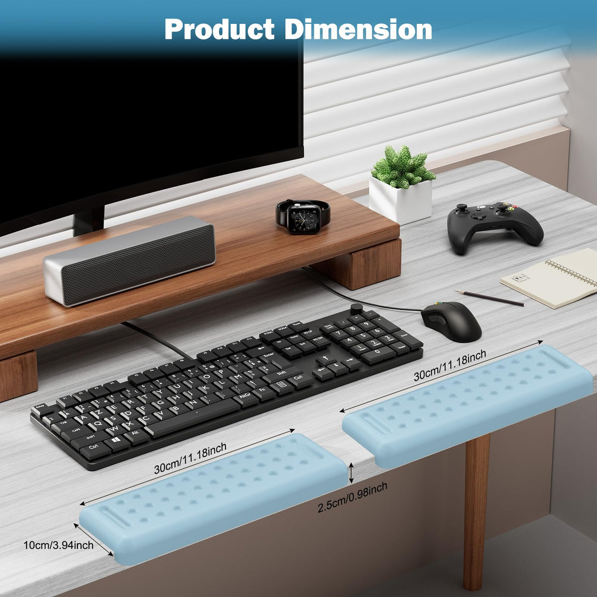 Leolee L-Shaped Desk Elbow Pads for Desk, Blue Memory Foam Arm Rest
