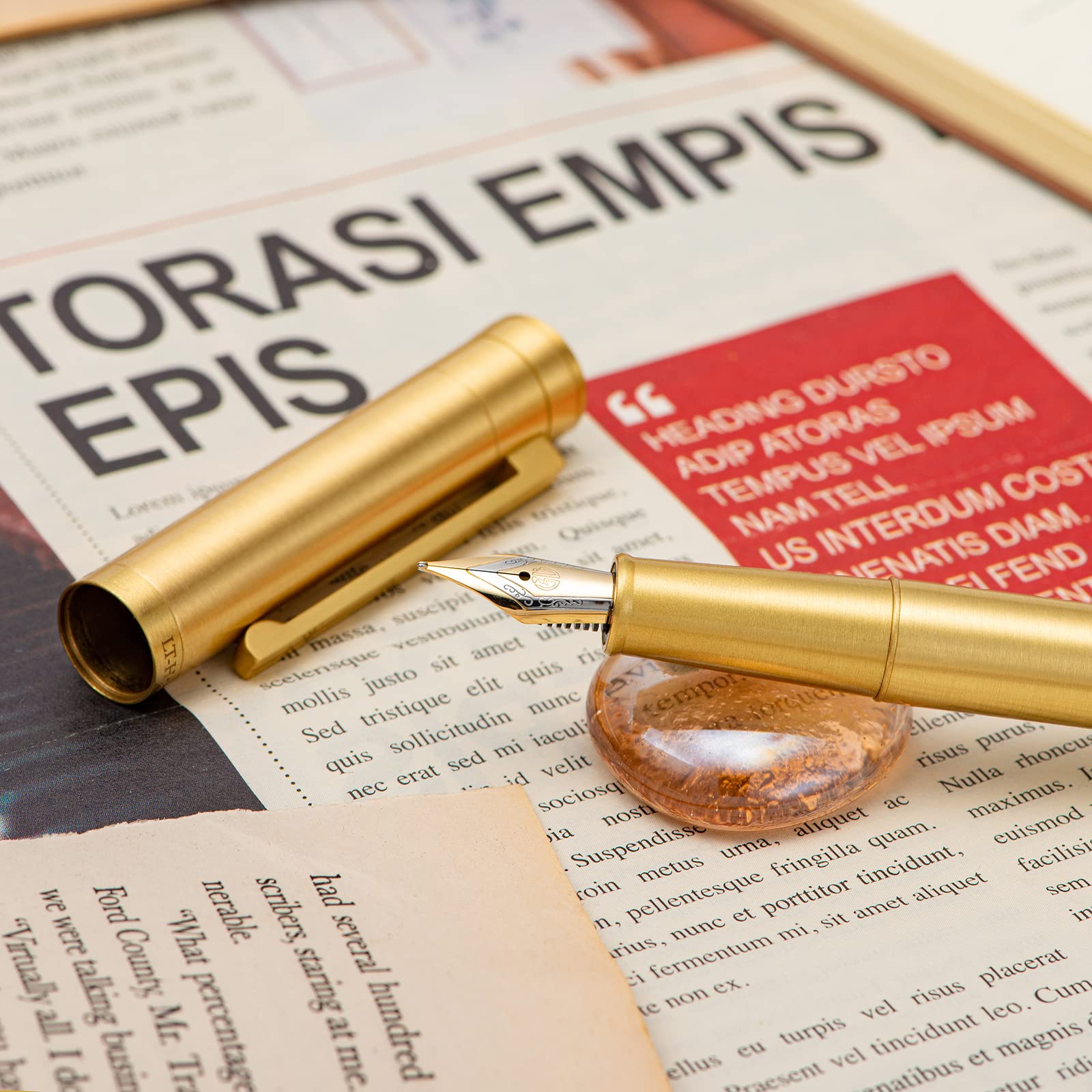 Hongdian Brass Fountain Pen Fine Point, Slim Style with Converter and Metal Pen Case, The Light of