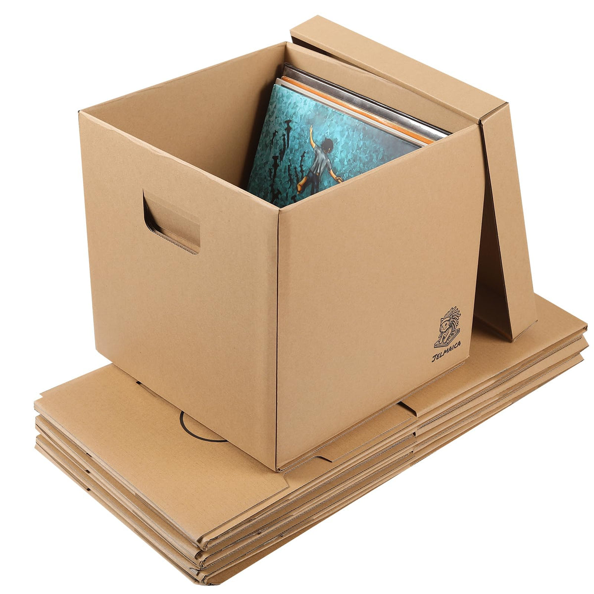 12" Vinyl Record Storage and Moving Box, Holds 60 Records or LPs, 4-Pack