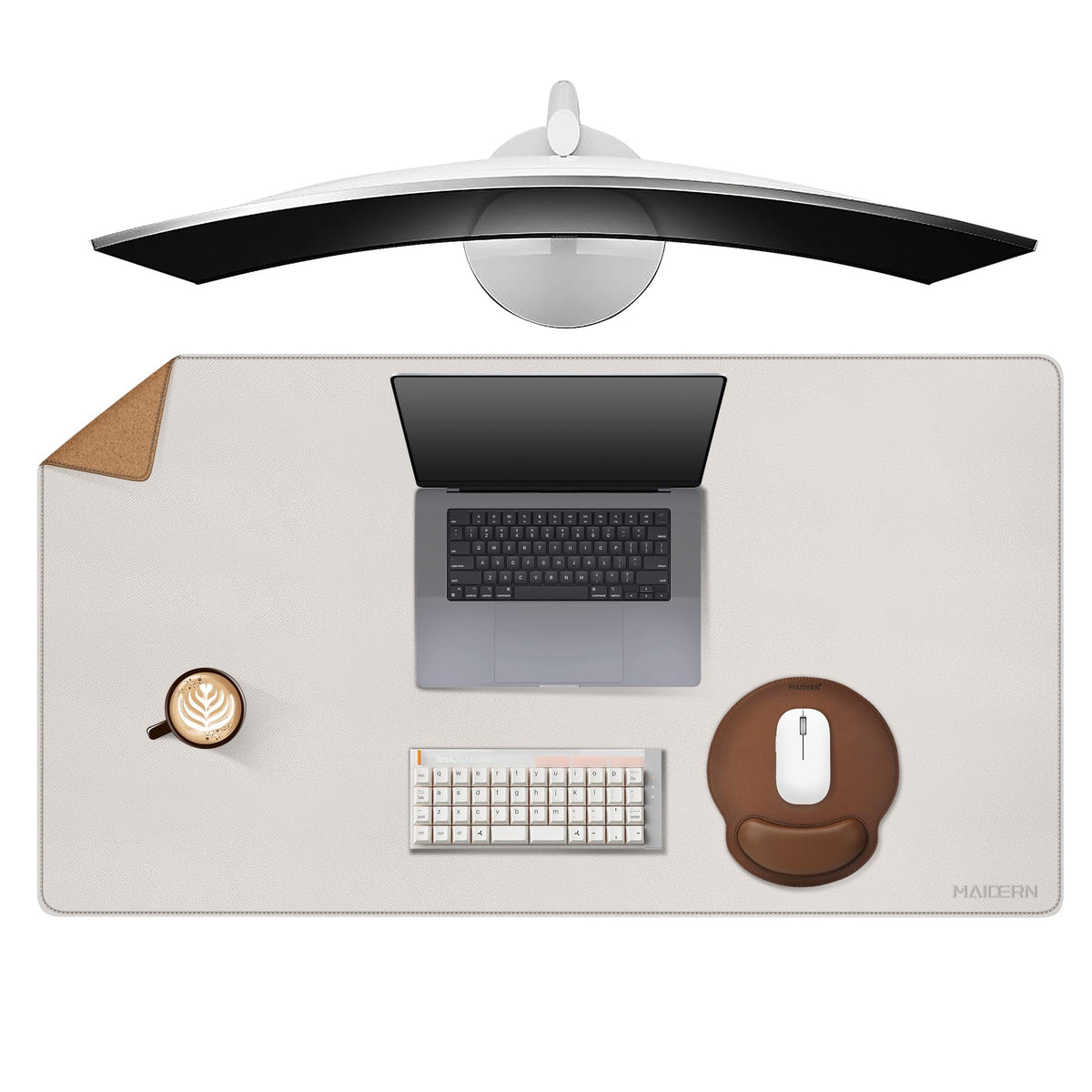 MAIDERN 40”x 24” Leather Desk Pad, Reversible Large Desk Mat, Cork & Leather Large Mouse pad for