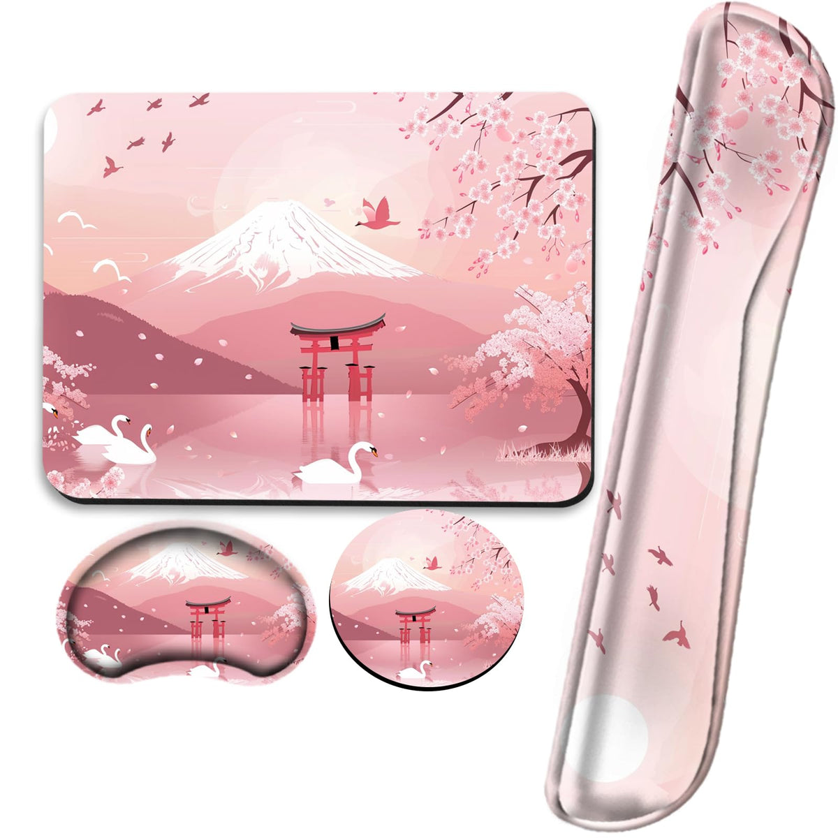 Cherry Blossom Keyboard and Mouse Pad Set Japanese Mousepad with Wrist Support Ergonomic Keyboard