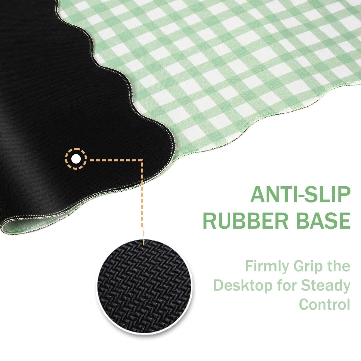 L-SPOUTTO Green Checkered Mouse Pad,Cottagecore Scalloped Desk Mat XXL Large Cute Pastel Gaming
