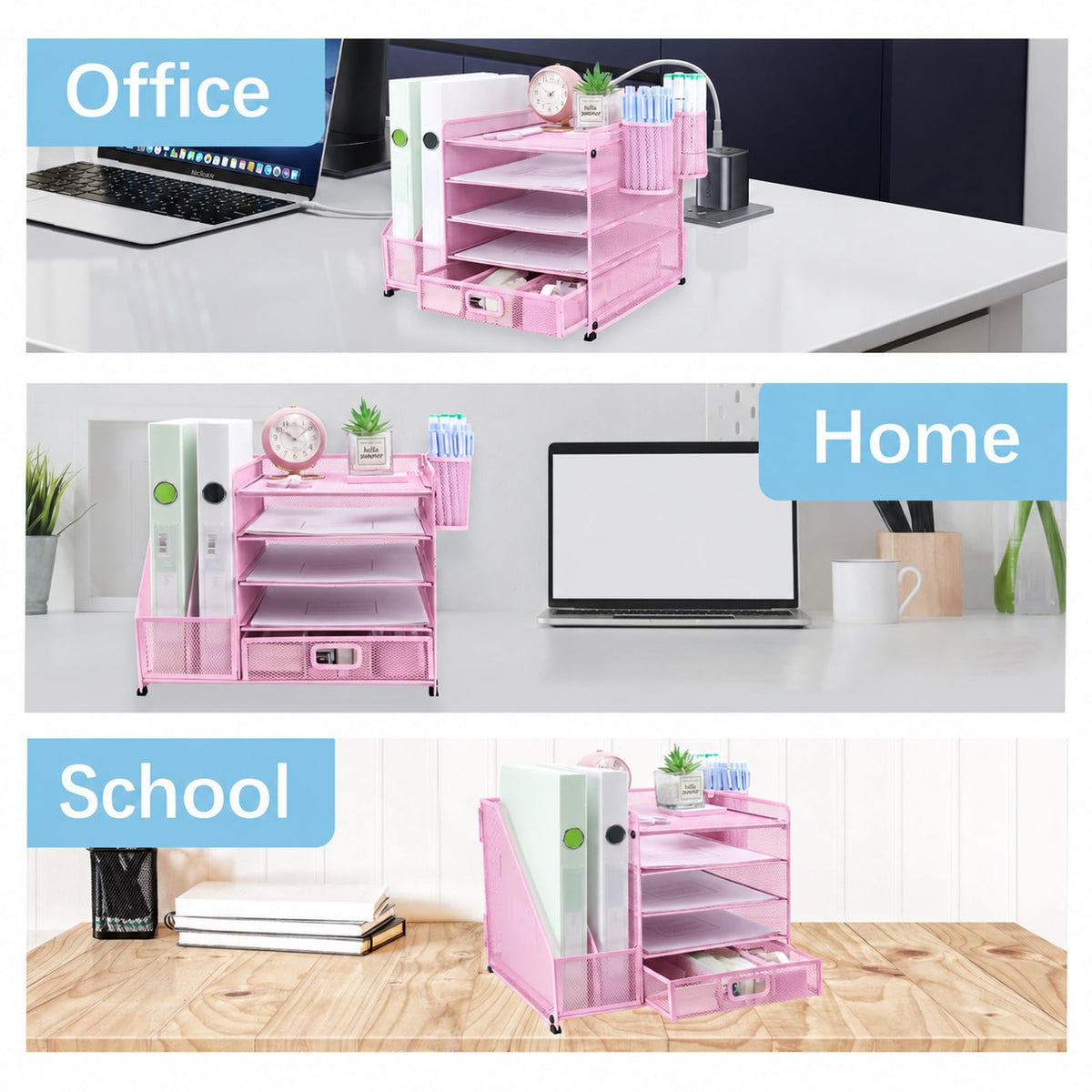 TSDRBWO Desk Organiser File Holder with 2 Pen Holder, 5 Tier Paper Letter Tray Organiser with