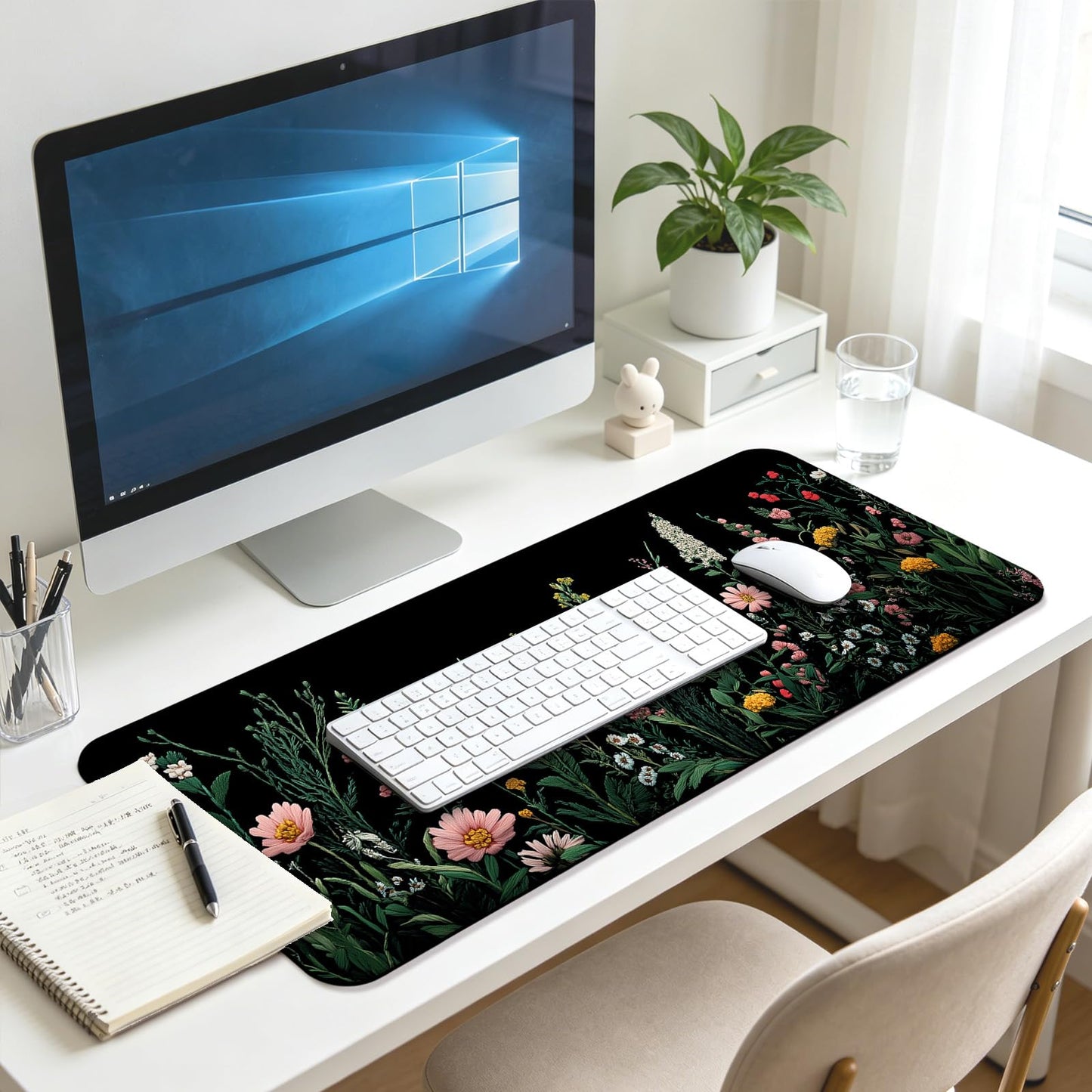 JIANG100 Blooming Wildflowers Gaming Desk Mat, Extended Flower Mouse Pad