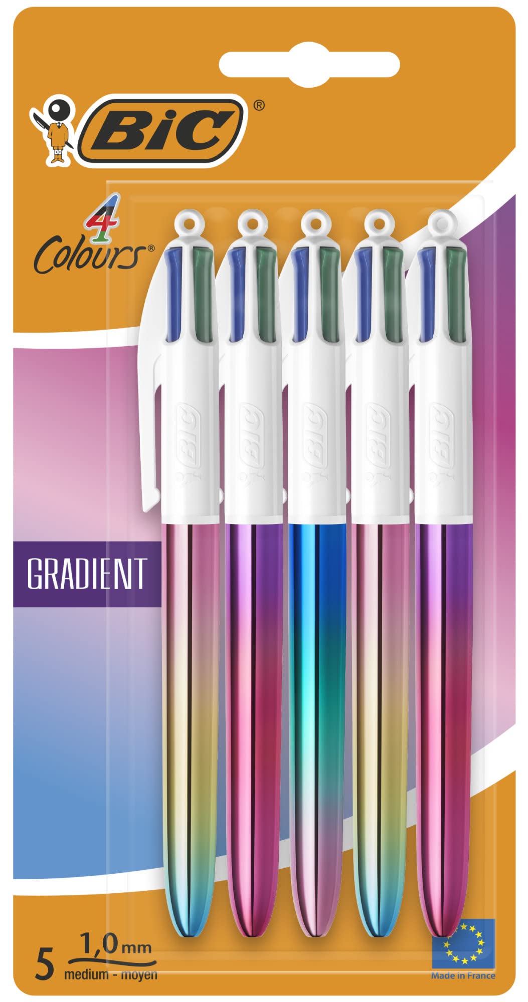 Bic 4 Colours Gradient Pens, Multi Coloured Pens All In One, Retractable Pens, Medium 1.0mm, Green