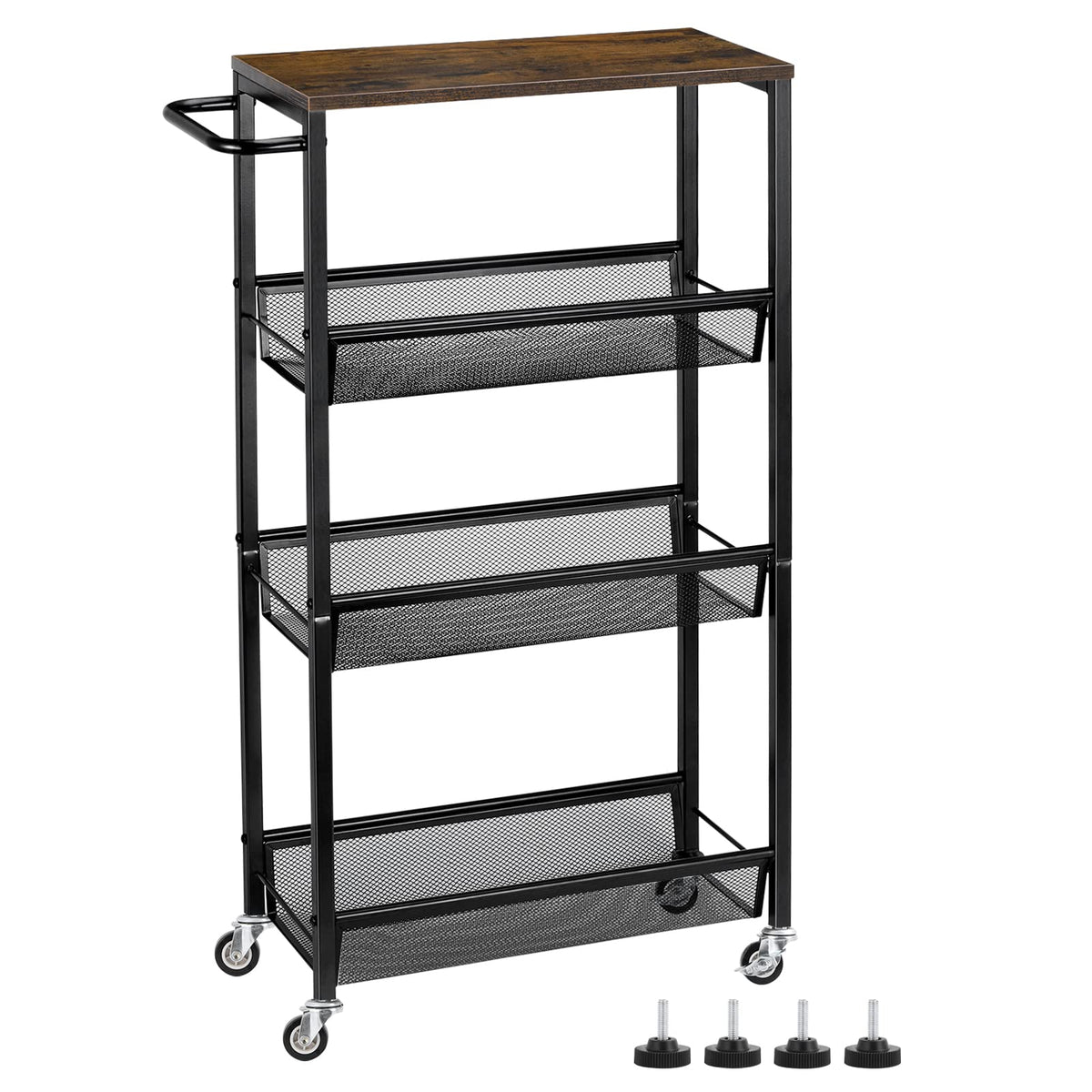 MOOACE Slim Storage Cart, 4 Tier Rolling Kitchen Shelving Unit on Wheels Mobile Narrow Cart with