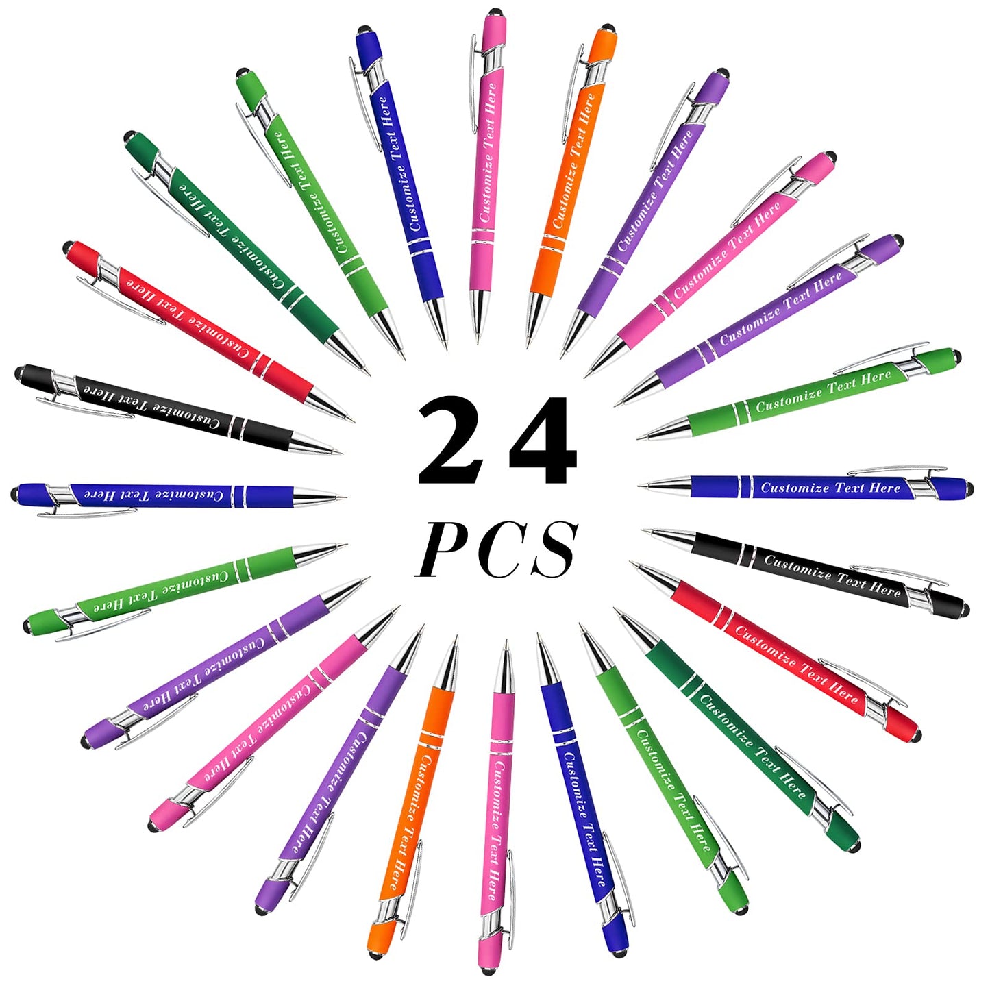 Personalized Pens Bulk with Stylus Tip 24 Pcs Custom Engraving Ballpoint Pens with Name Message