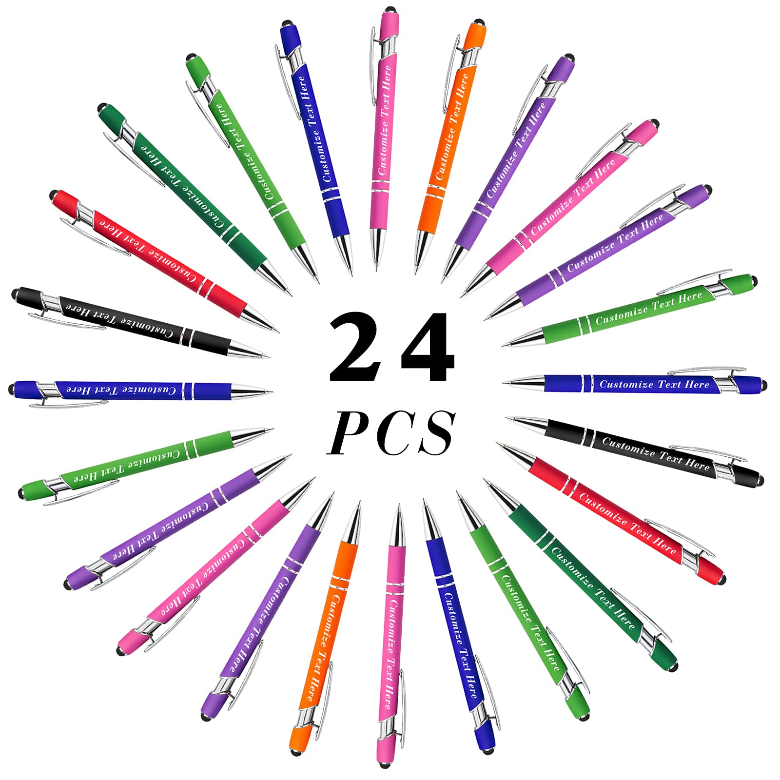 Personalized Pens Bulk with Stylus Tip 24 Pcs Custom Engraving Ballpoint Pens with Name Message