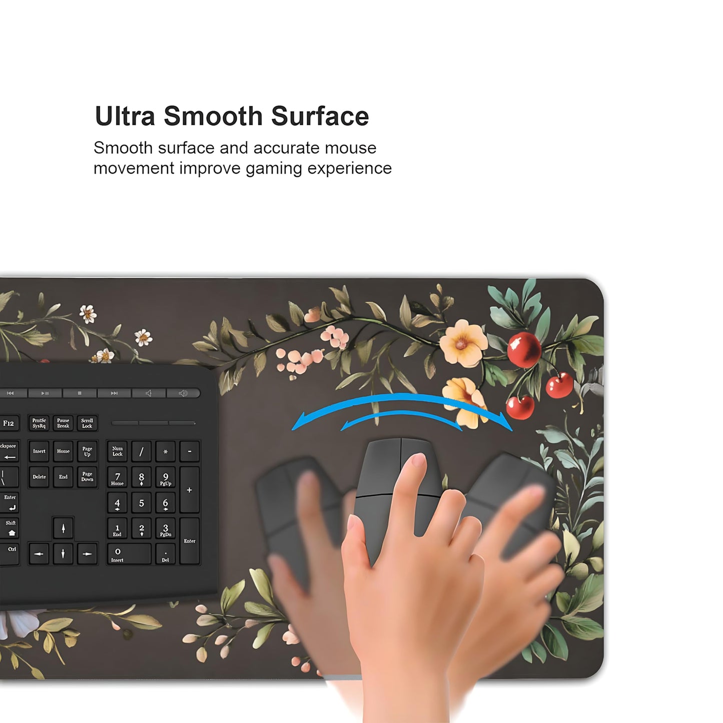Cute Floral Aesthetic Wildflower Gaming Mouse Pad, Dark Charcoal Cottagecore Desk Mat with