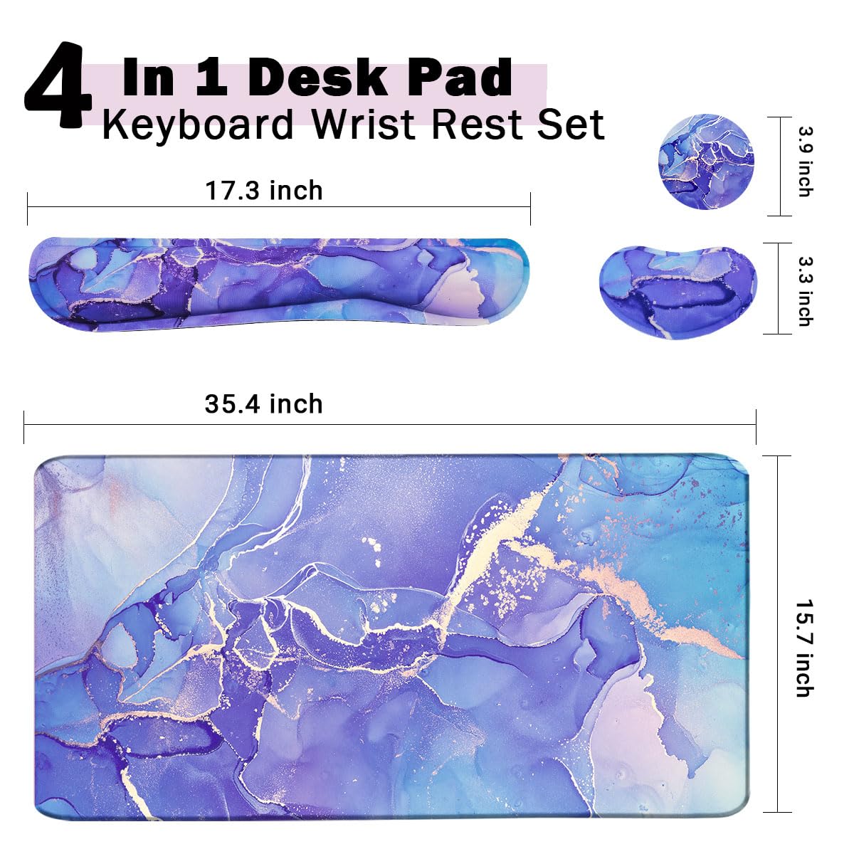 4-in-1 Large Mouse Pad, Keyboard Wrist Rest Pad & Wrist Support Mousepad Set, Extended Desk Pad